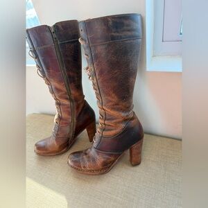 Frye Villager Vintage Dark Brown Leather Lace up Heeled Boots